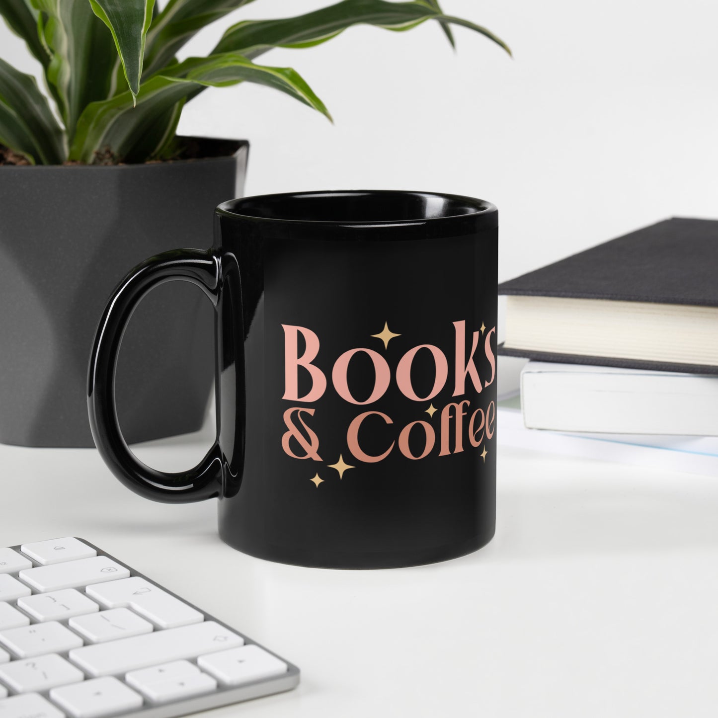 Book & Coffee Black Glossy Mug