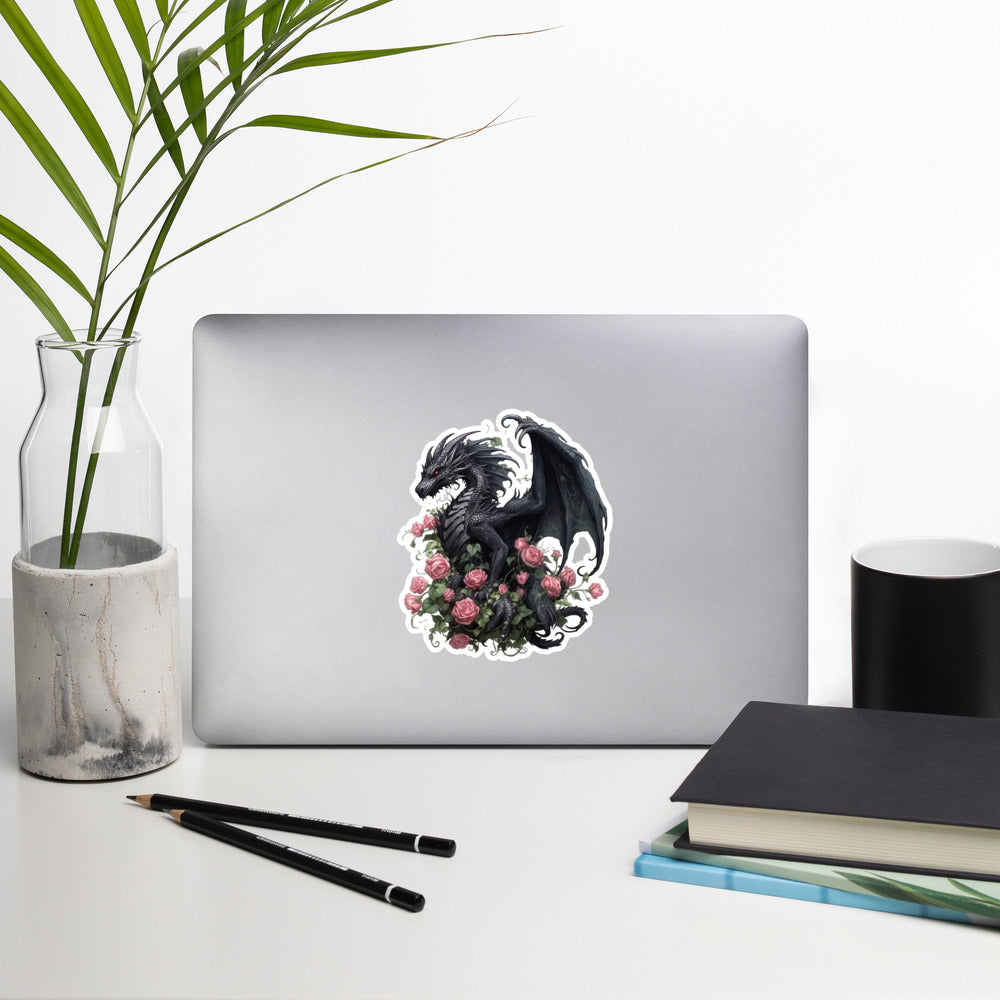 Black Dragon with Pink Roses Sticker
