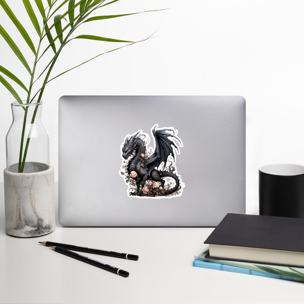 Black Dragon Embraced by Pink Roses Sticker