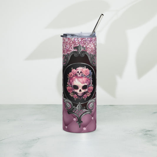 Pink Gothic with Vintage Pink Gothic Floral Skull Photo Frame Tumbler