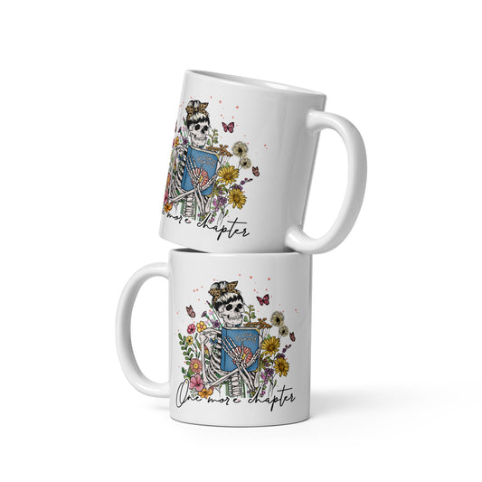 One More Chapter Skeleton White glossy mug